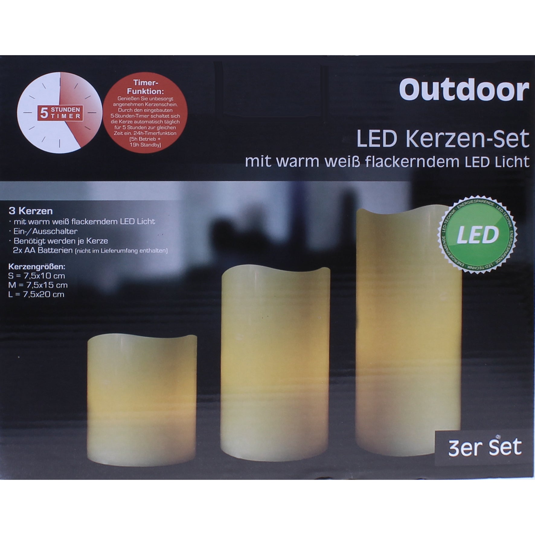 LED Kerze Kunststoff Timer für Innen 10 15 20cm 3er Set