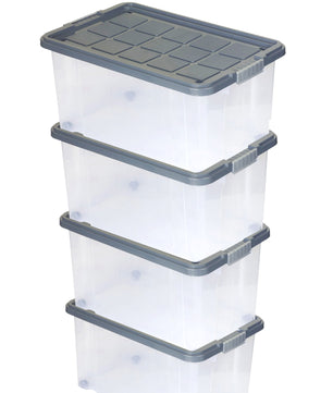 Aufbewahrungsbox mit Deckel und Rollen Kunststoffbox transparent stahlgrau Kiste