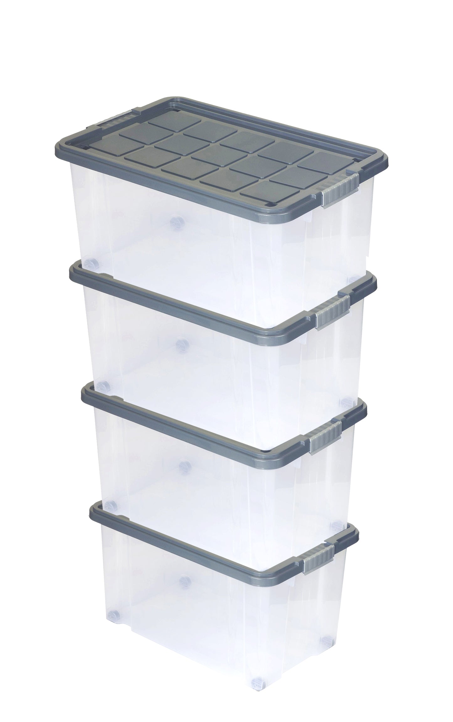 Aufbewahrungsbox mit Deckel und Rollen Kunststoffbox transparent stahlgrau Kiste