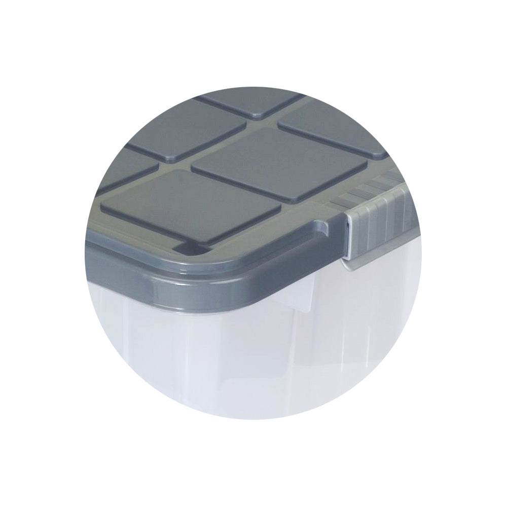 Aufbewahrungsbox mit Deckel und Rollen Kunststoffbox transparent stahlgrau Kiste 2