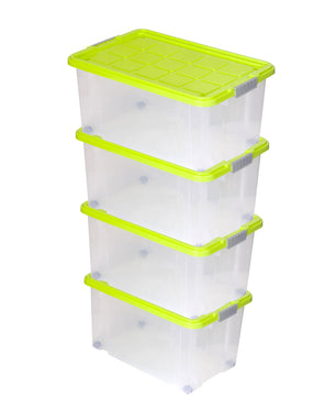 Aufbewahrungsbox mit Deckel und Rollen Kunststoffbox transparent limegrün Kiste durchsichtig 4x