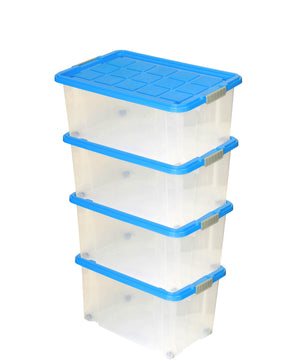 Aufbewahrungsbox mit Deckel und Rollen Kunststoffbox transparent azurblau Kiste durchsichtig 4x