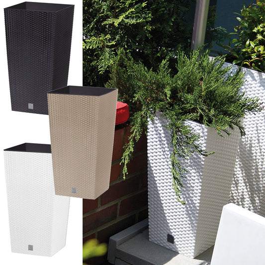Prosperplast Rattan Blumentopf 26,6 L Anthrazit Übertopf Innen Außen mit Innenkasten wetterfest, schwarz, 26,5 x 26,5 x 50 cm, DRTS265-S433 image 2