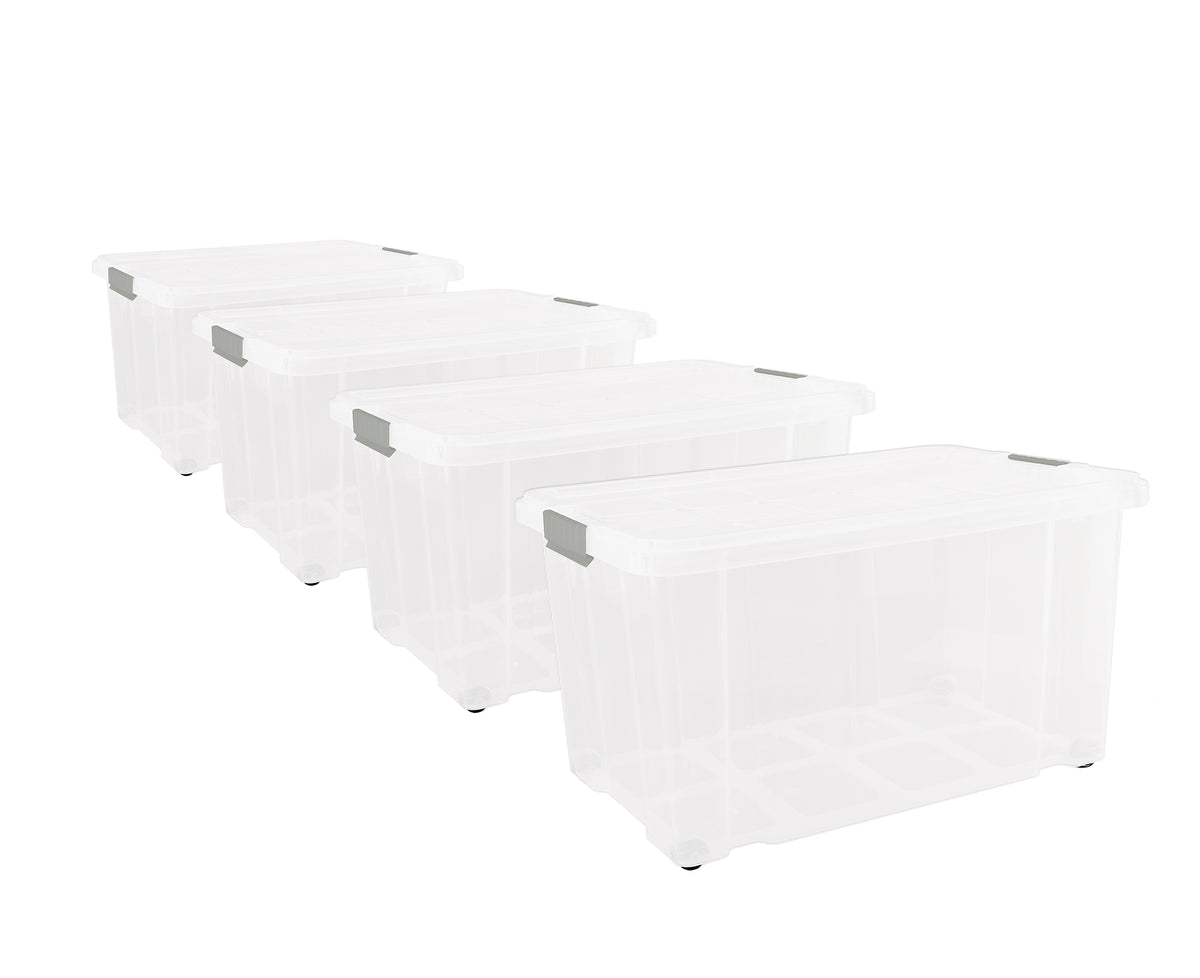 BigDean 4er Set Eurobox mit Deckel und Rollen 60 x 40 x 33 cm - Transparente Kunststoffbox, Griffe in Silberfarben image 1