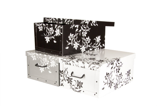BigDean Aufbewahrungsboxen XXL 3er Set je 45 Liter - mit Deckel & Griffen - aus stabiler Pappe -im Barock-Blumenmuster - perfekt für Ordnung im ganzen Haus image 2