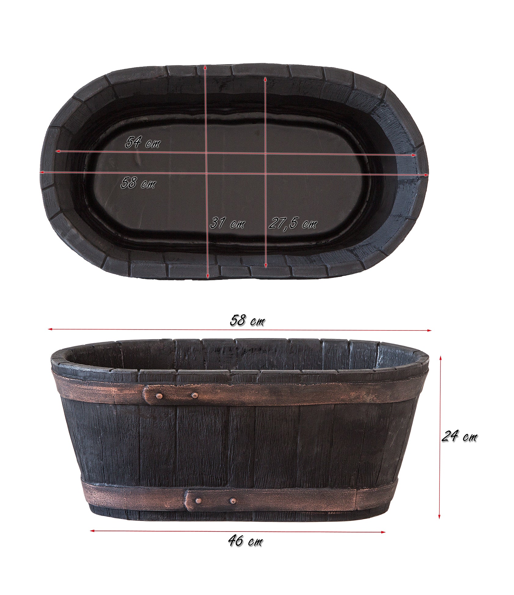 Weinfass Eichenfass Oval Kunststoff Gartenteich Teich Fass Nachbildung Länge 61 cm Breite 34 cm Höhe 25 cm 5