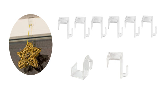 8er Set Fenster- und Türhaken - Aus transparentem Kunststoff - Unauffällig & Effizient - Für ein Fensterfalz von max. 1,7 cm - Ideal für Lichterketten, Dekoanhänger & Weihnachts-Deko -