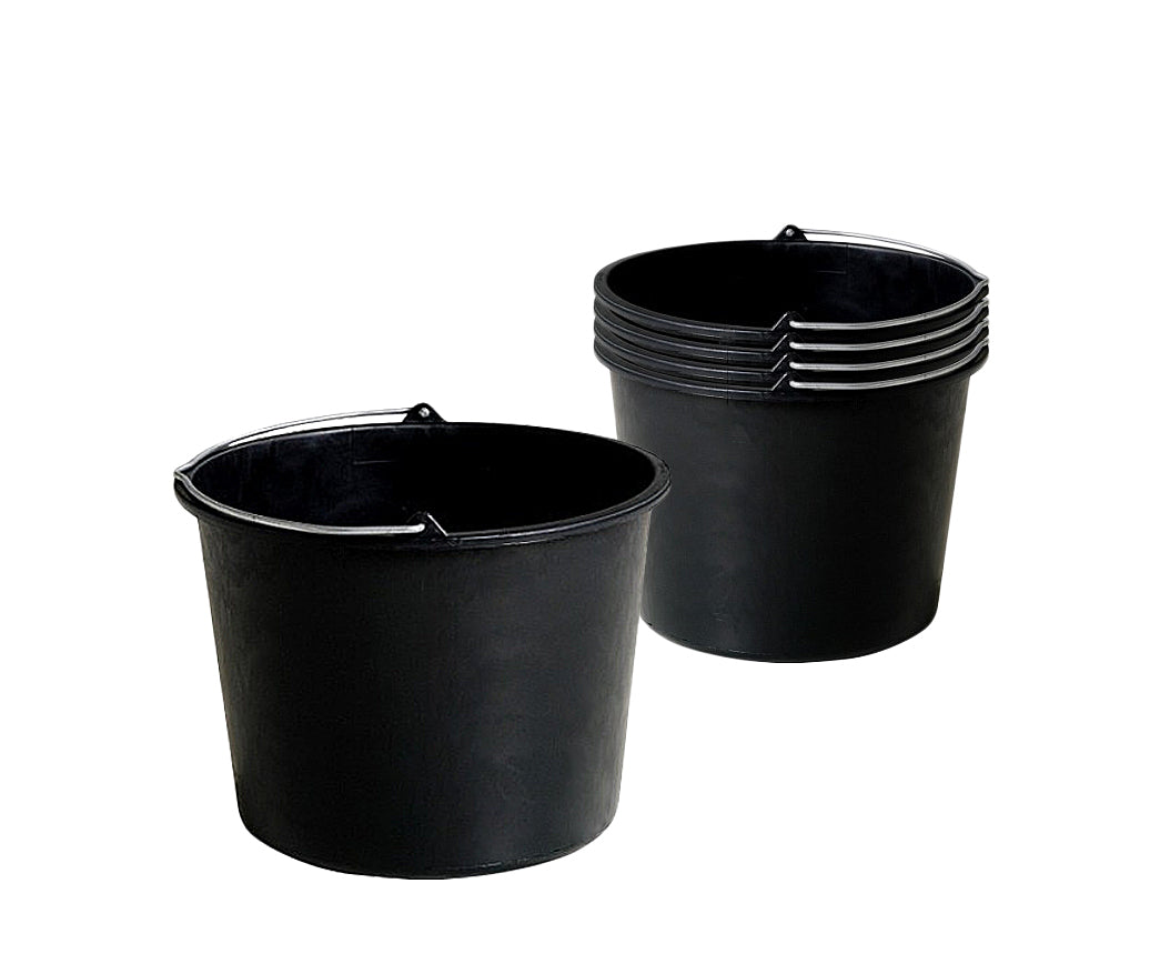 5x Baueimer 20 Liter Schwarz Putzeimer Literskala