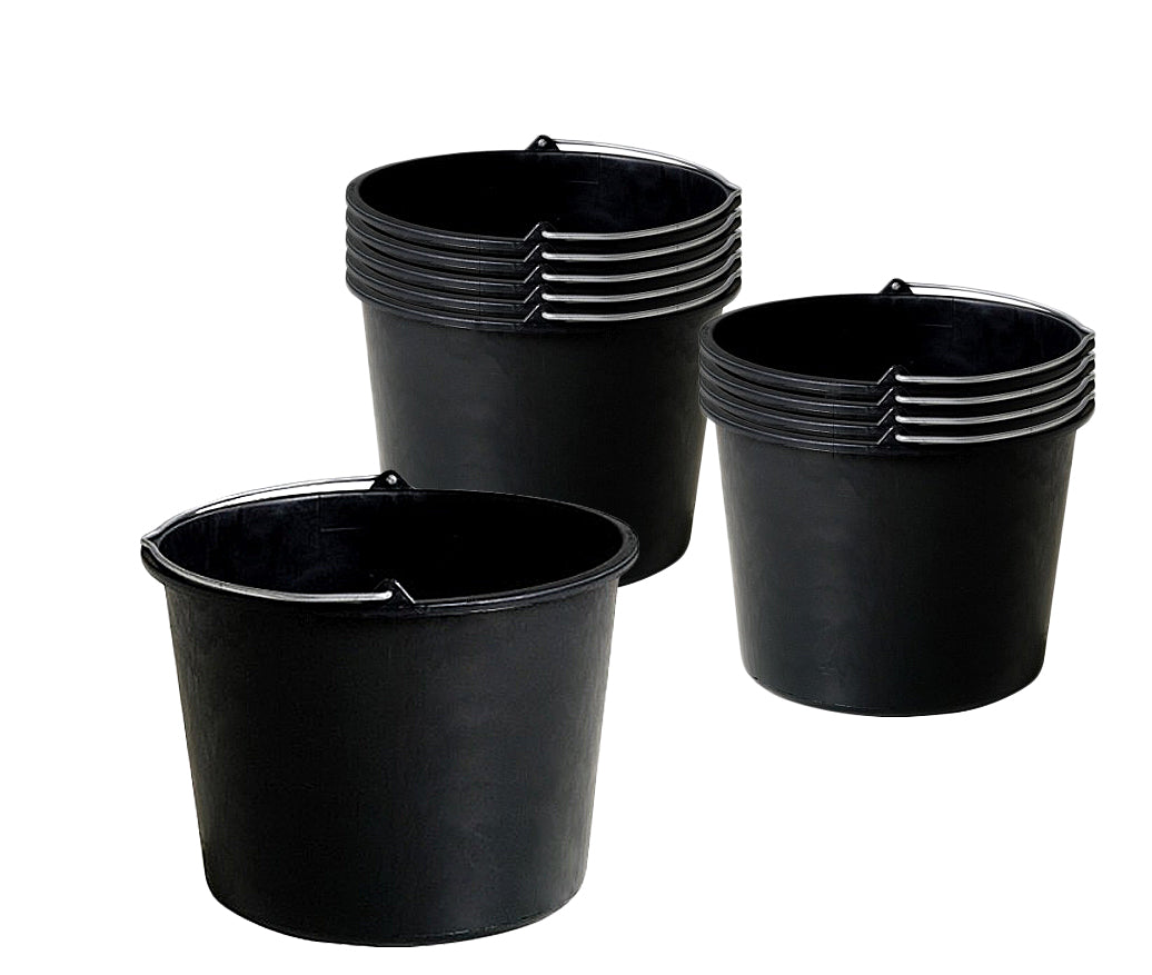 10x Baueimer 20 Liter Schwarz Putzeimer Literskala