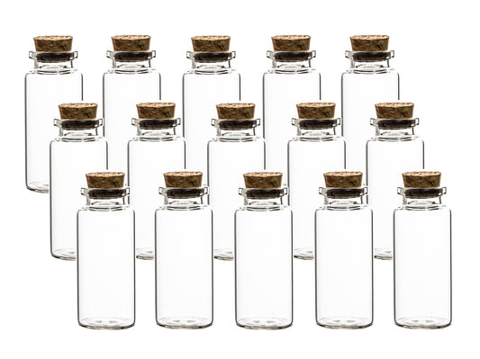 15er Set 30 ml Glasfläschchen 7,5x3 cm mit Korken-Deckel - Ideal für Gewürze, Öl, Perlen, Pfeffer, Thymian, Basilikum - Super Geschenkidee & Dekoration - Robust & wiederverwendbar