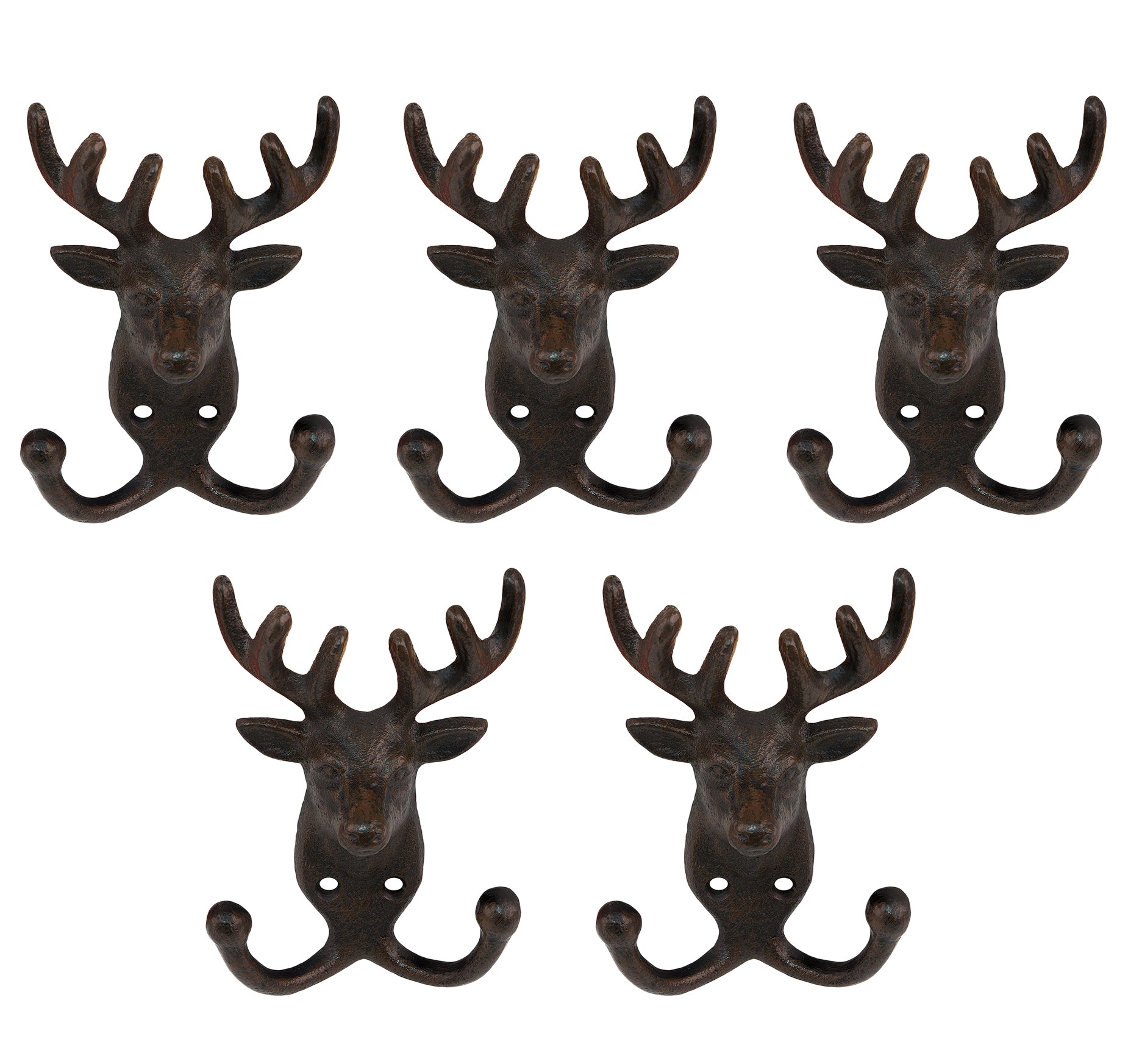5x Wandhaken Hirsch 2er Haken Gusseisen Garderobenhaken Werkzeughalter  9,5 x 4,5 x 12,5 cm