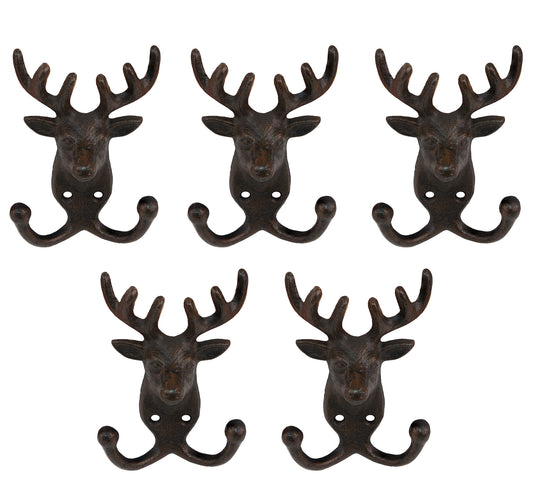 5x Wandhaken Hirsch 2er Haken Gusseisen Garderobenhaken Werkzeughalter  9,5 x 4,5 x 12,5 cm