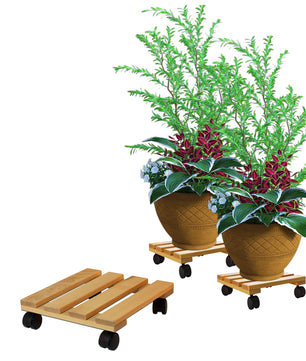 Pflanzenroller eckig Buchenholz massives Holz 30 x 30 cm bis 120 Kg Rolluntersetzer