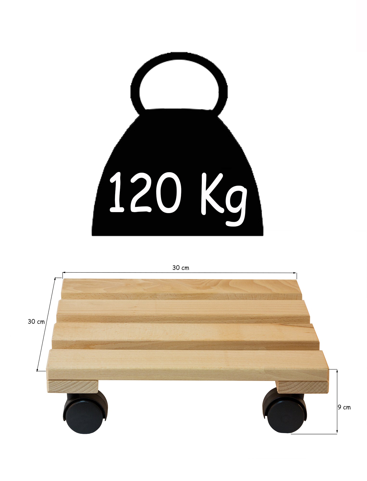 Pflanzenroller eckig Buchenholz massives Holz 30 x 30 cm bis 120 Kg Rolluntersetzer 4