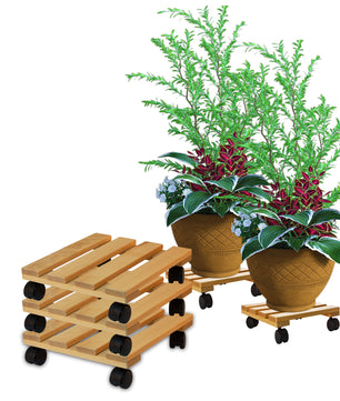 3x Pflanzenroller eckig Buchenholz massives Holz 30 x 30 cm bis 120 Kg Rolluntersetzer