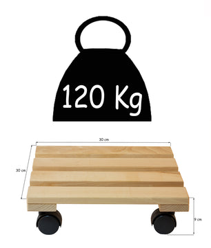 3x Pflanzenroller eckig Buchenholz massives Holz 30 x 30 cm bis 120 Kg Rolluntersetzer 4