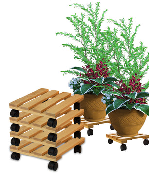 4x Pflanzenroller eckig Buchenholz massives Holz 30 x 30 cm bis 120 Kg Rolluntersetzer