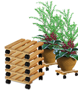 5x Pflanzenroller eckig Buchenholz massives Holz 30 x 30 cm bis 120 Kg Rolluntersetzer