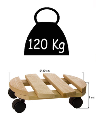 3x Pflanzenroller rund Buchenholz massives Holz 30 cm bis 120 Kg Rolluntersetzer 4