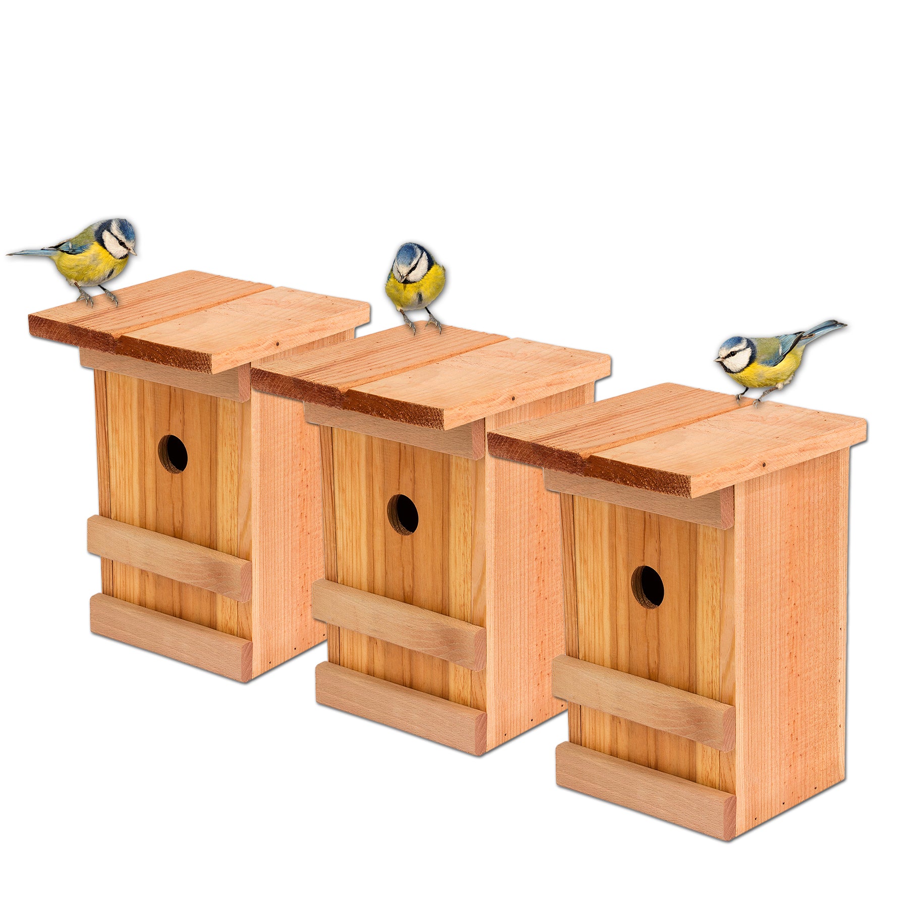 Nistkästen 3x Meisennistkasten Vogelhaus Meisen Vogelhäußchen Massivholz Vogelhaus 25,5 x 16 x 17 cm