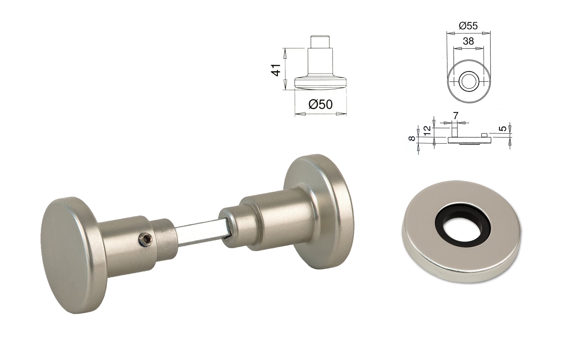 Aluminium Zimmertürknopf Knopfdrücker neusilberfarbig inklusive 2 Rosetten 4