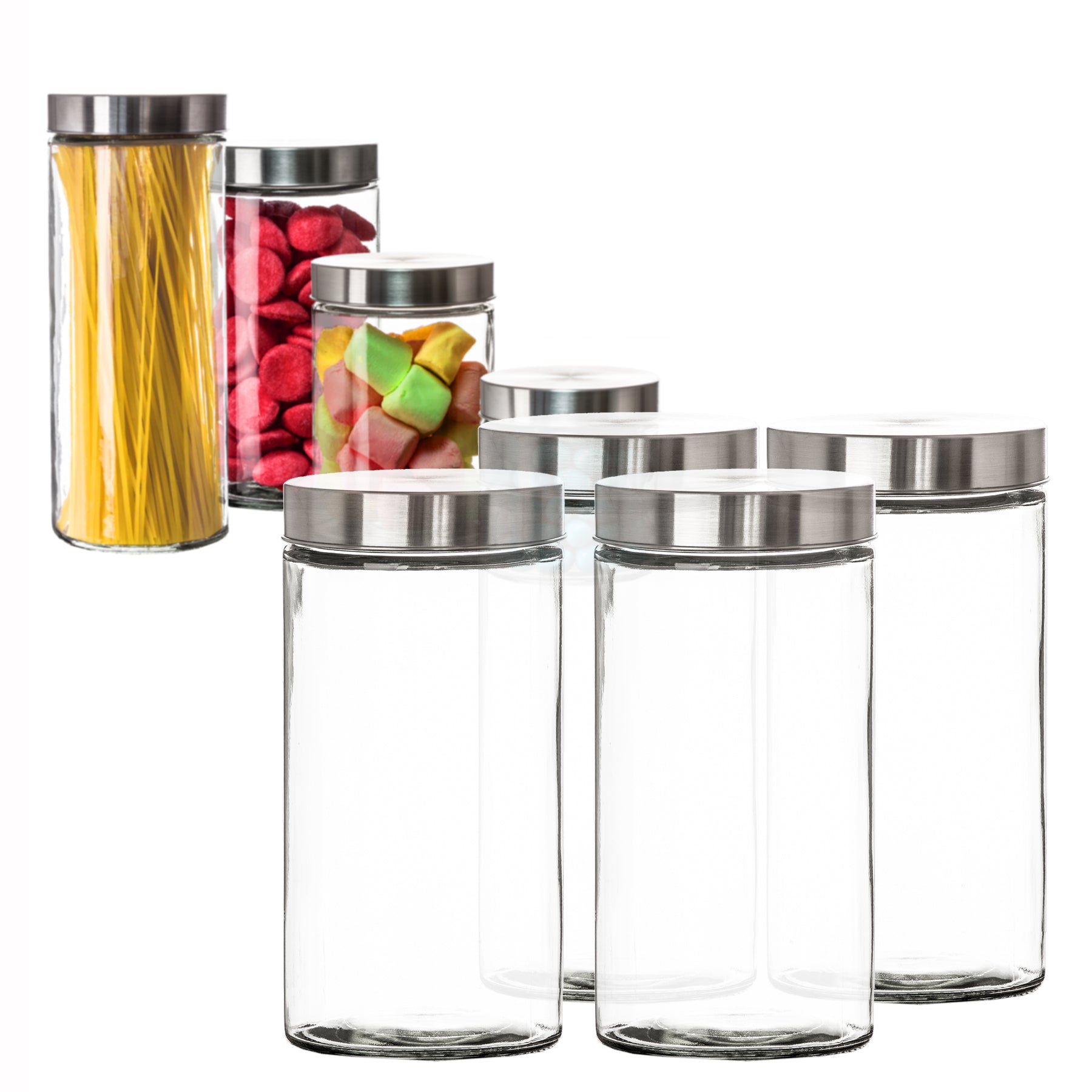 Vorratsgläser 4x 1,7 Liter Glas Schraubglas Lebensmittelglas Edelstahldeckel mit Schraubverschluss  22 x 11 cm Vorratsglas 1