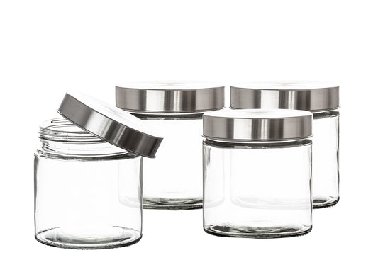 Vorratsgläser 4x 0,85 Liter Glas Schraubglas Lebensmittelglas Edelstahldeckel mit Schraubverschluss  12 x 11 cm Vorratsglas 2