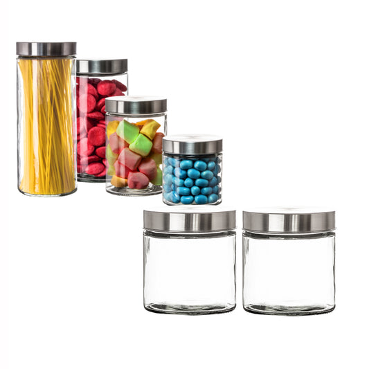 BigDean 2er Set Vorratsgläser 0,85 Liter Glas Schraubglas Lebensmittelglas Edelstahldeckel mit Schraubverschluss 12 x 11 cm