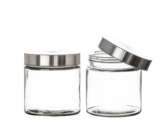 Vorratsgläser 2x 0,85 Liter Glas Schraubglas Lebensmittelglas Edelstahldeckel mit Schraubverschluss  12 x 11 cm Vorratsglas 2