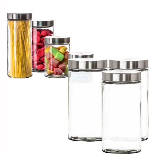 BigDean 3er Set Vorratsgläser 1,7 Liter Glas Schraubglas Lebensmittelglas Edelstahldeckel mit Schraubverschluss 22 x 11 cm