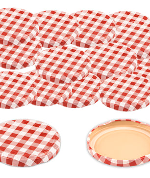 50x Schraubdeckel To 82mm Rot-Weiß kariert Ersatzdeckel für Einmachgläser Schraubverschluss für Past