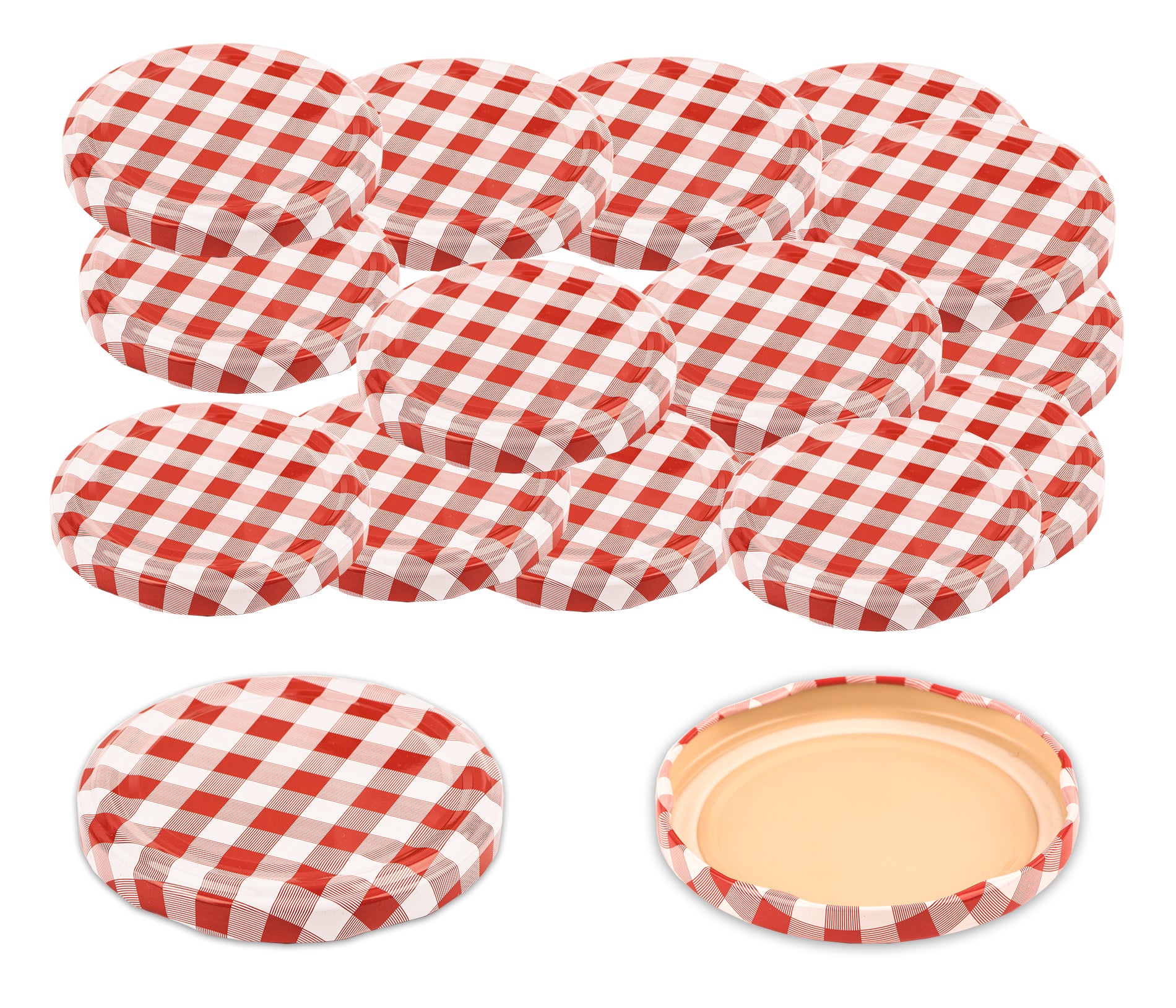 50x Schraubdeckel To 82mm Rot-Weiß kariert Ersatzdeckel für Einmachgläser Schraubverschluss für Past