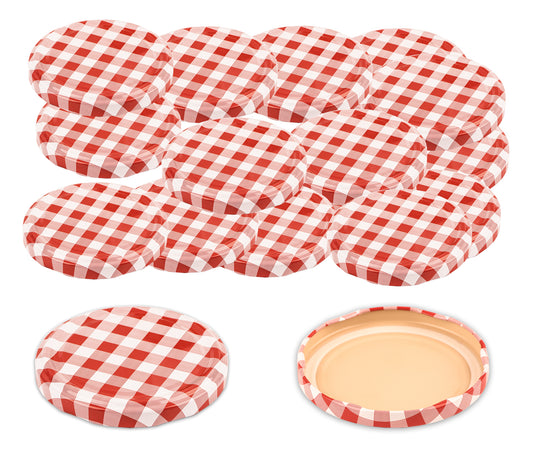 50x Schraubdeckel To 82mm Rot-Weiß kariert Ersatzdeckel für Einmachgläser Schraubverschluss für Past