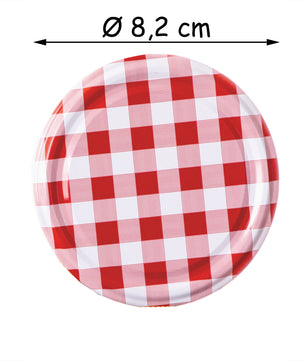 50x Schraubdeckel To 82mm Rot-Weiß kariert Ersatzdeckel für Einmachgläser Schraubverschluss für Past 3