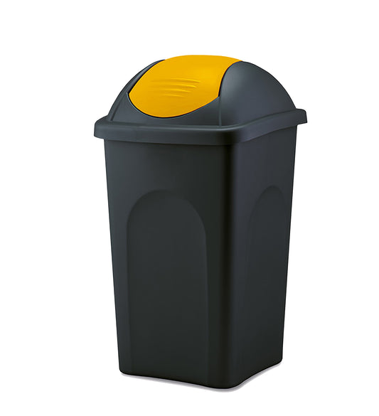 BigDean Mülleimer groß 60L - schwarz - mit Schwingdeckel gelb - aus Kunststoff - Müllsammler Abfalleimer Mülltonne Abfallbehälter - Made in Italy image 1