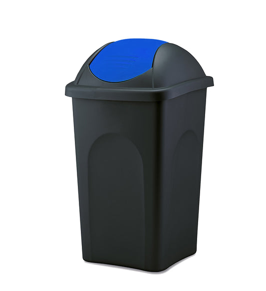 BigDean Mülleimer groß 60L - schwarz - mit Schwingdeckel blau - aus Kunststoff - Müllsammler Abfalleimer Mülltonne Abfallbehälter - Made in Italy image 1