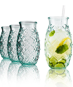 Trinkgläser im Ananas-Design 700ml [4er Set] aus 100% Recyclingglas | Partygläser für Longdrinks