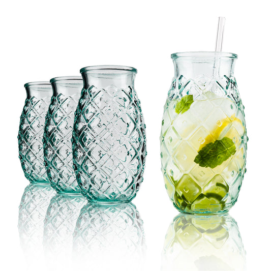 Trinkgläser im Ananas-Design 700ml [4er Set] aus 100% Recyclingglas | Partygläser für Longdrinks