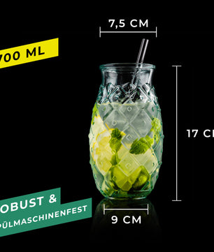 Trinkgläser im Ananas-Design 700ml [4er Set] aus 100% Recyclingglas | Partygläser für Longdrinks 4