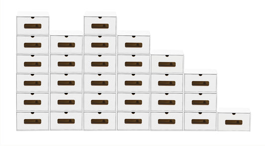 30x Schuhaufbewahrung WEISS mit Sichtfenster Aufbewahrungsbox Stapelbar Storage Box Schuhbox Schuhkarton Schuhschachtel Allzweckbox Schublade Pappe aus Kraftpapier 