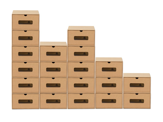 BigDean 20er Boxen-Set mit Sichtfenster & Schublade - Pappkarton aus Kraftpapier - Schuhbox Spielzeug-Box Aufbewahrung für Zubehör & Accessoires image 1