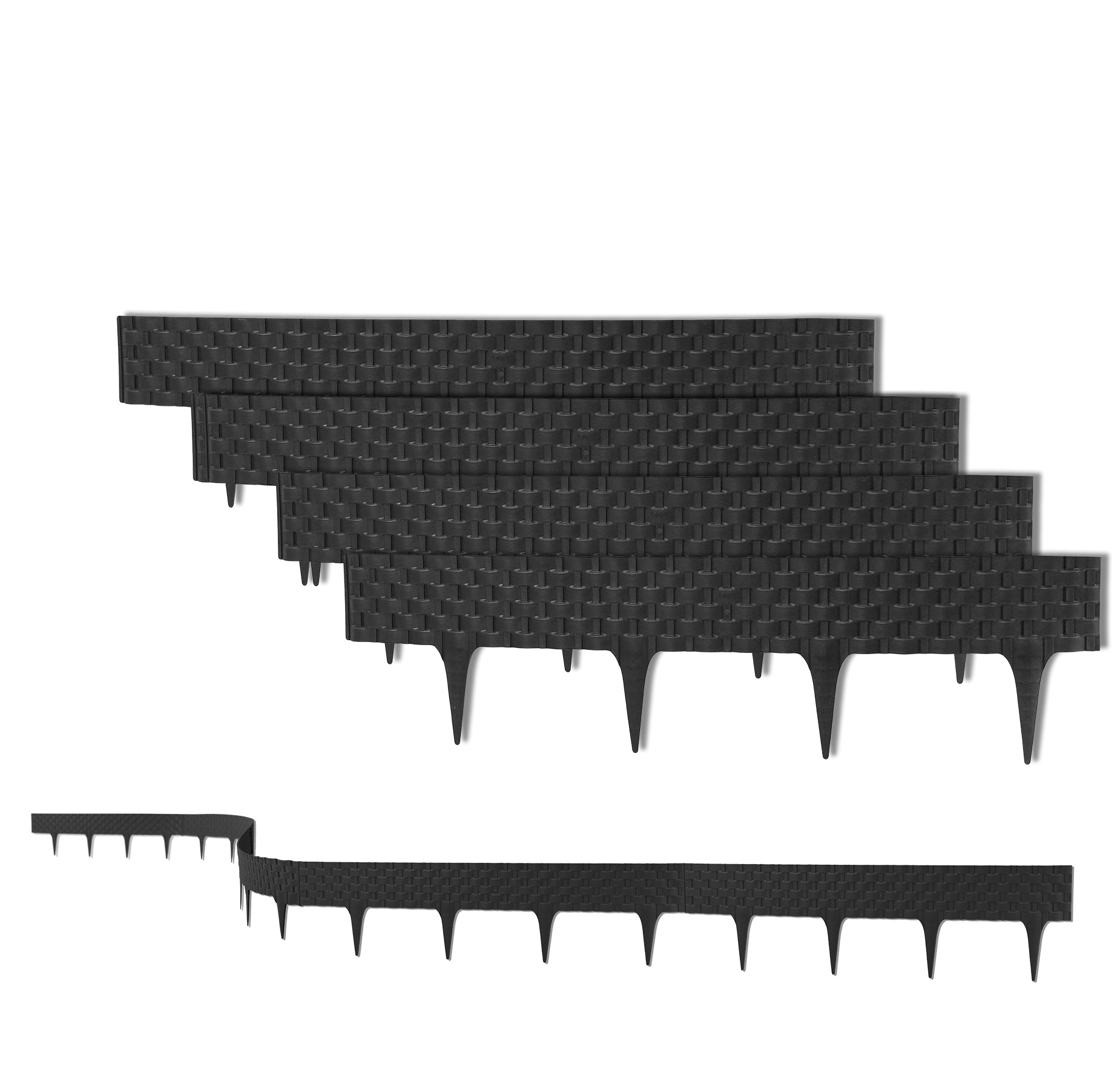 3,2 m Rasenkante mit 4 Elemente á 80 cm Biegbarer Kunststoff in Rattan-Design Beeteinfassung