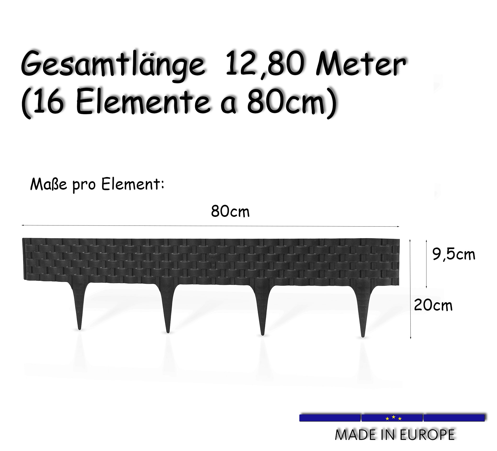 12,8 m Rasenkante mit 16 Elemente á 800 cm Biegbarer Kunststoff in Rattan-Design Beeteinfassung 4