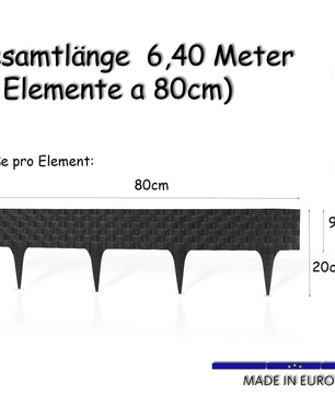 6,4 m Rasenkante mit 8 Elemente á 80 cm Biegbarer Kunststoff in Rattan-Design Beeteinfassung 4