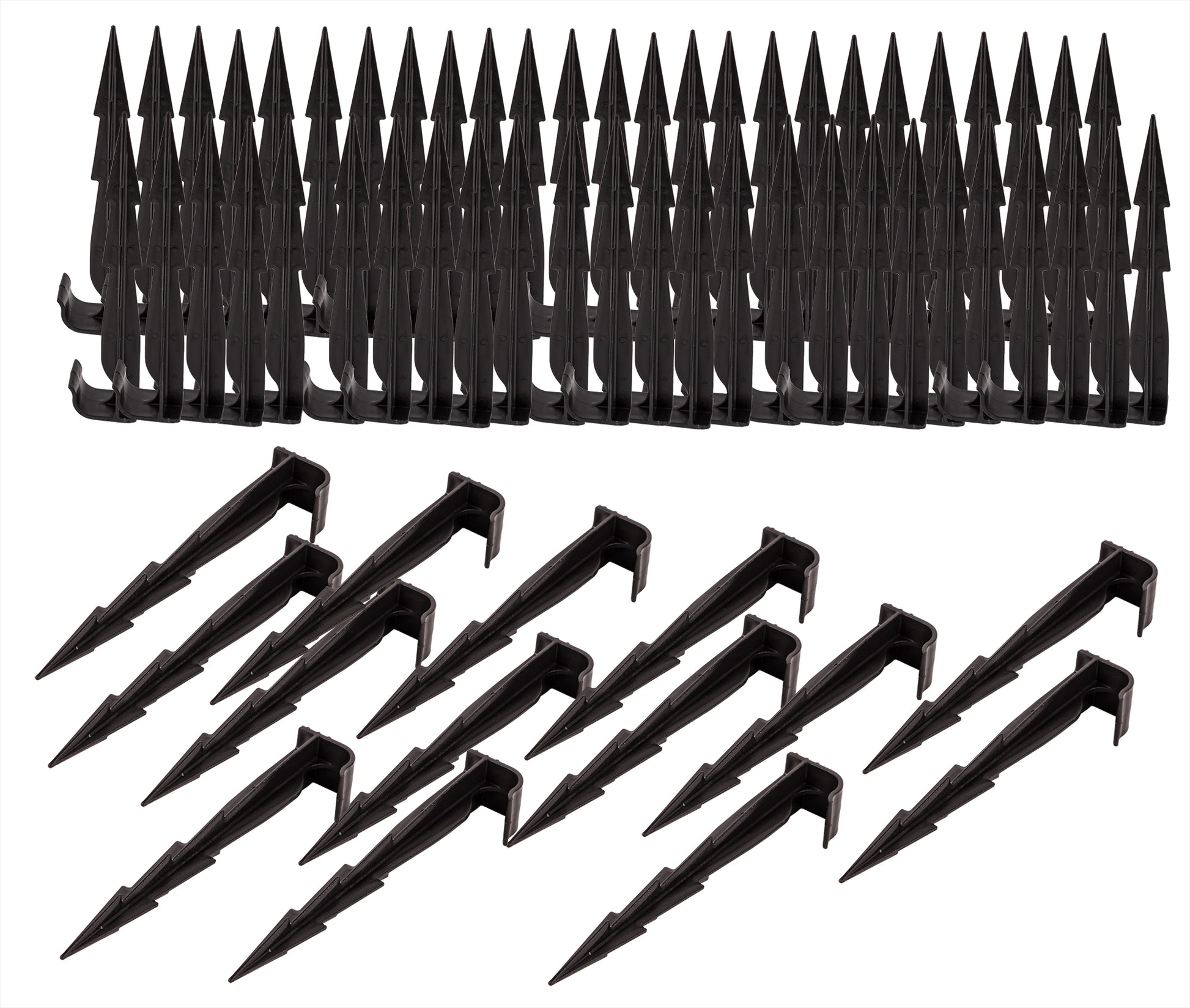 100er Set Erdspieße für Bewässerung 16 cm 2 Widerhaken für starken Halt UV-beständig Erdanker