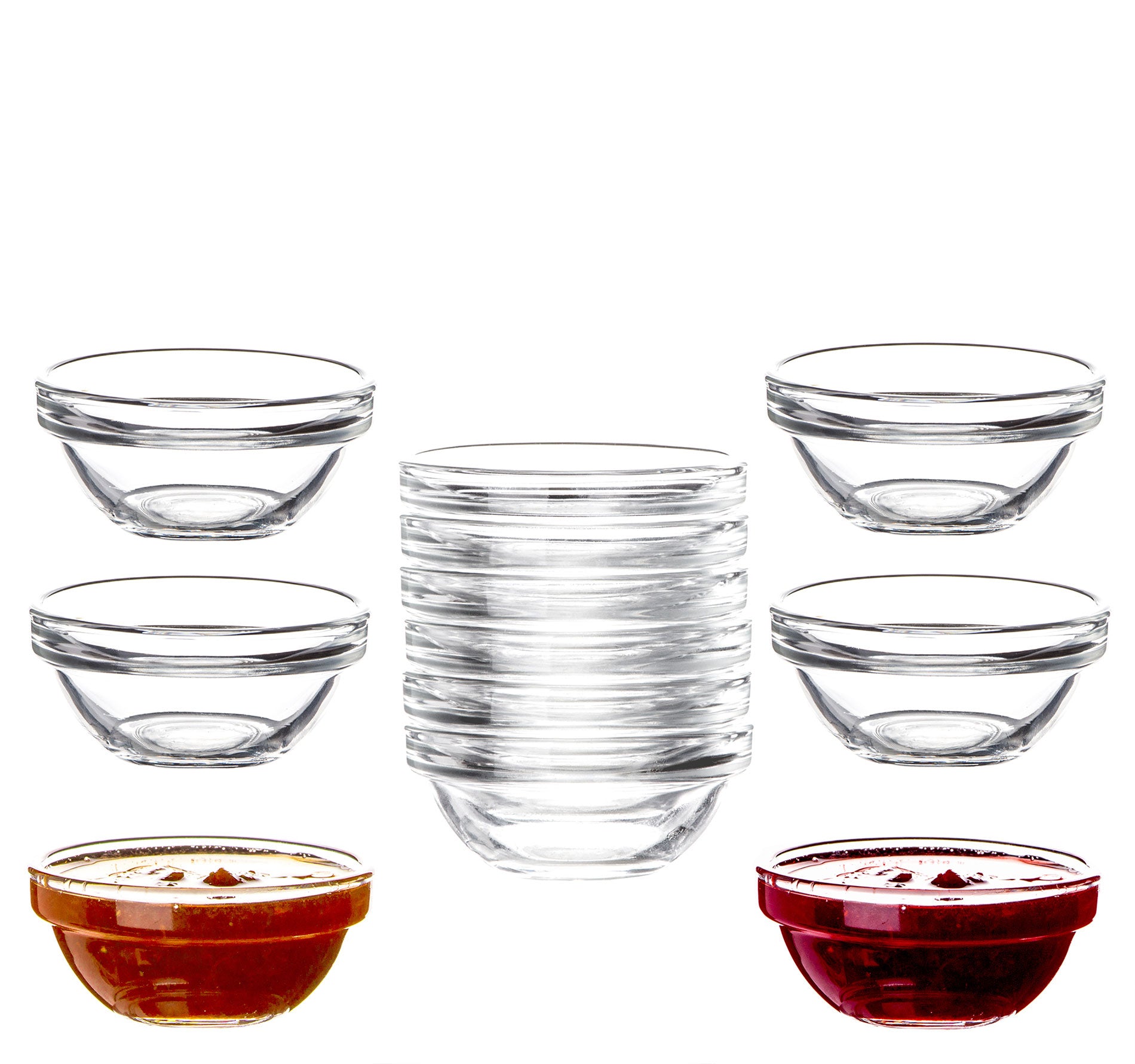 12x Dipschalen Ø 6 cm aus gehärtetem Glas 30ml  - Für Dip, Marmelade, Konfitüre - Stapelbar 