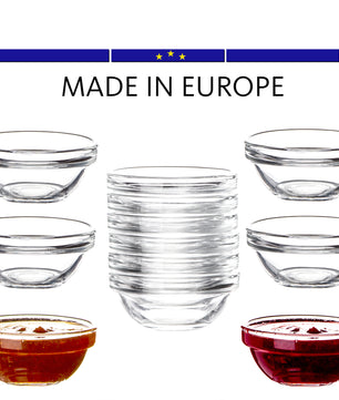 12x Dipschalen Ø 6 cm aus gehärtetem Glas 30ml  - Für Dip, Marmelade, Konfitüre - Stapelbar  4