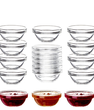 18x Dipschalen Ø 6 cm aus gehärtetem Glas 30ml - Für Dip, Marmelade, Konfitüre - Stapelbar -