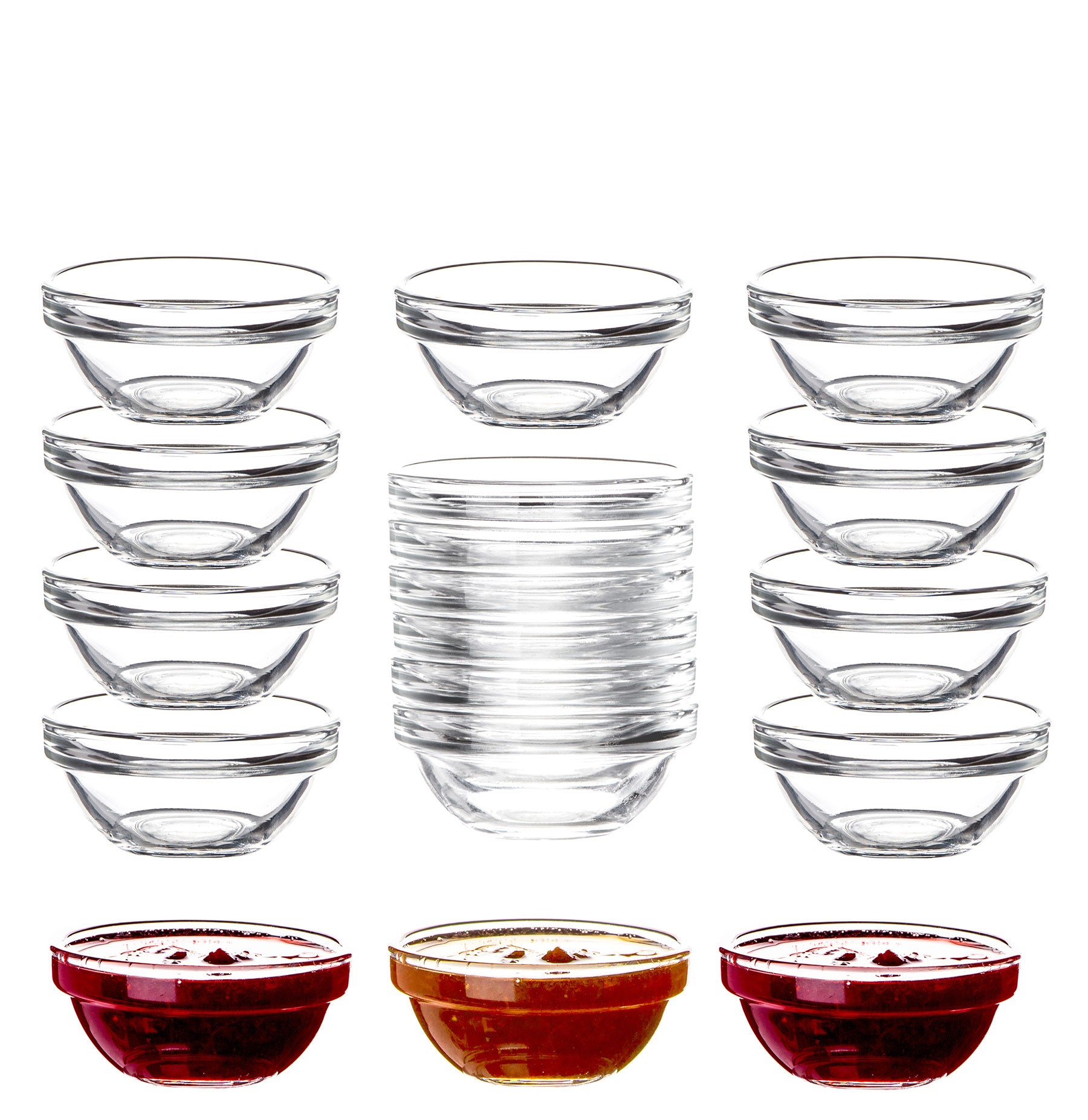 18x Dipschalen Ø 6 cm aus gehärtetem Glas 30ml - Für Dip, Marmelade, Konfitüre - Stapelbar -