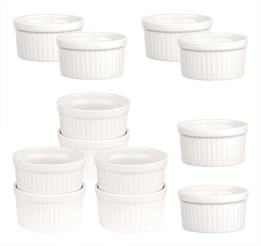 BigDean 12x Souffle Förmchen 11 x 5,5 cm 260 ml in weiß - Feuerfeste Förmchen aus Keramik - runde Schälchen für Creme Brulee, Muffins & Desserts - Pastetenförmchen